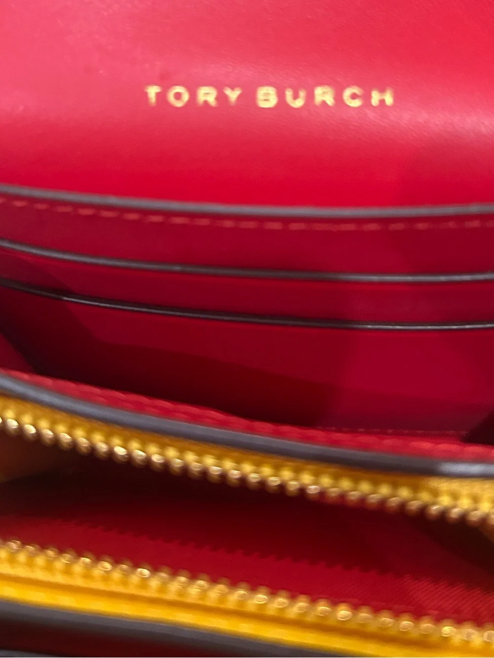 Tory Burch Brilliant Red Foldable Medium Wallet with Gold Logo